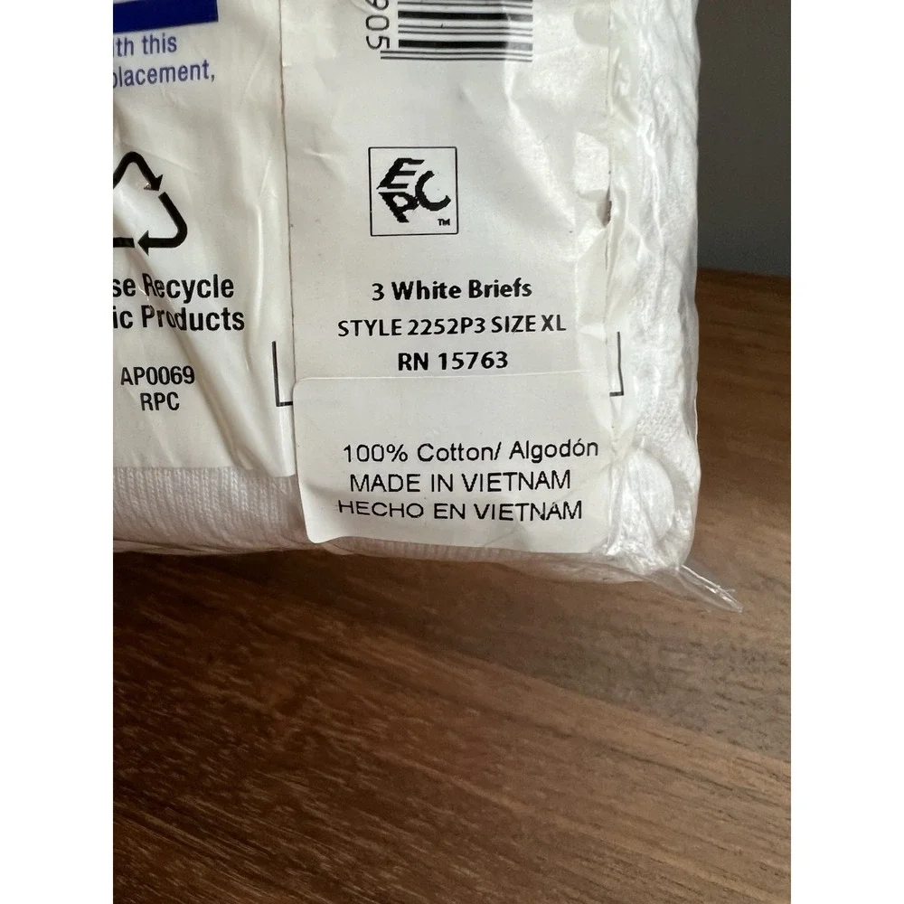New Old Stock- Hanes Underwear White Mens Briefs Sz XL‎ 40-42 3-pack 2010